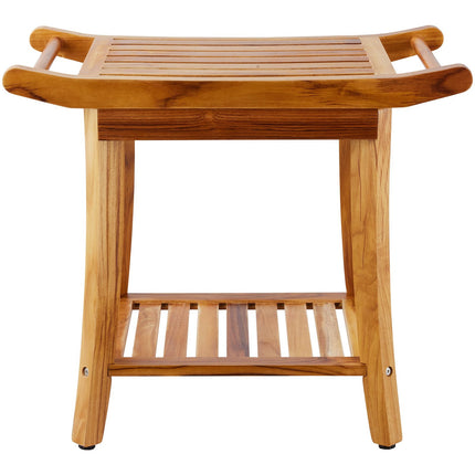 Teak Shower Bench 22 x 14.4 x 18.5 in, 300 Lb, Shelf
