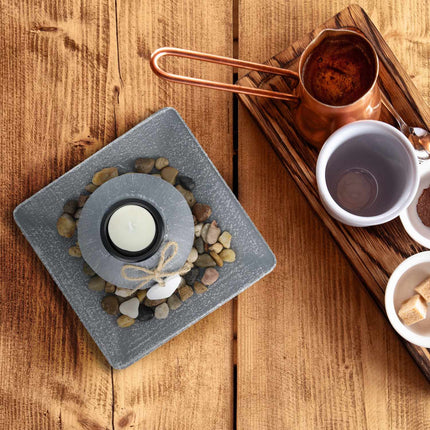 Tealight holder with tray & stones