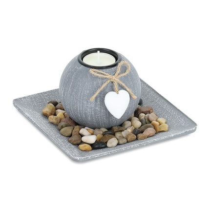 Tealight holder with tray & stones