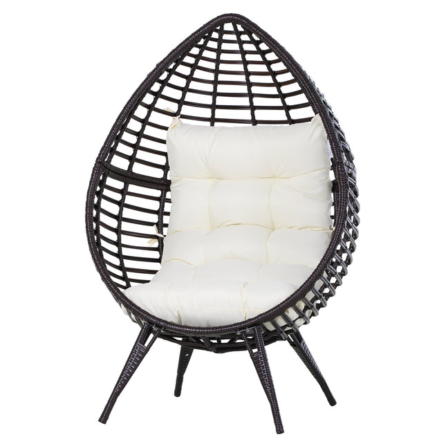 Garden chair in drop-shaped rattan with cushion, brown steel