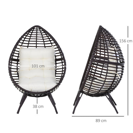 Garden chair in drop-shaped rattan with cushion, brown steel