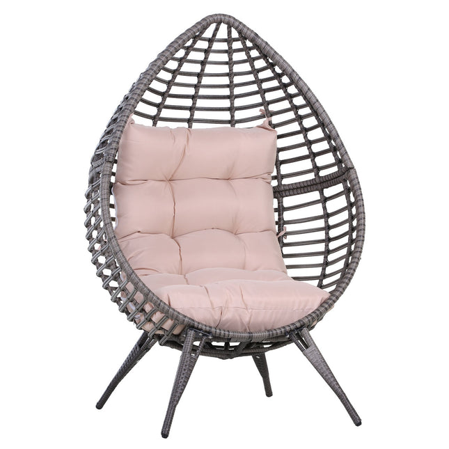 Raised tear-eyed rattan garden chair with cushion, steel grey