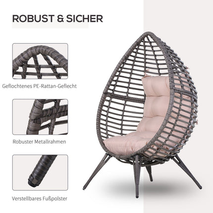 Raised tear-eyed rattan garden chair with cushion, steel grey