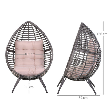 Raised tear-eyed rattan garden chair with cushion, steel grey