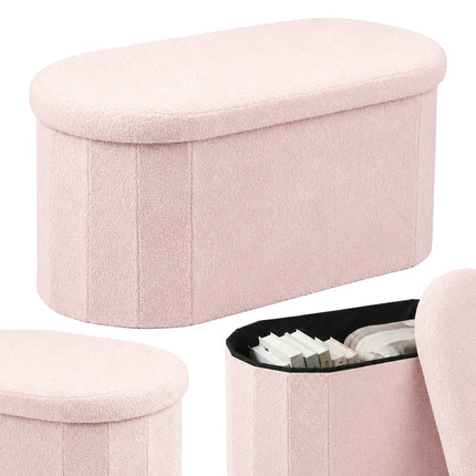 Teddy Fabric Storage Bench, Oval Shape, 76 cm