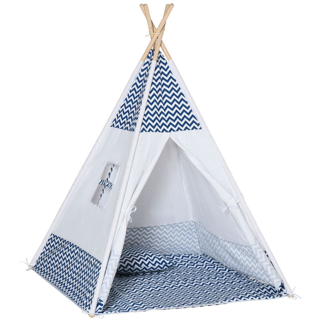 Teepee tent for children, white, with pillow & mat, indoor/outdoor