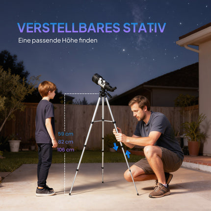 Telescope with 70 mm Lens, Adjustable Tripod, Silver