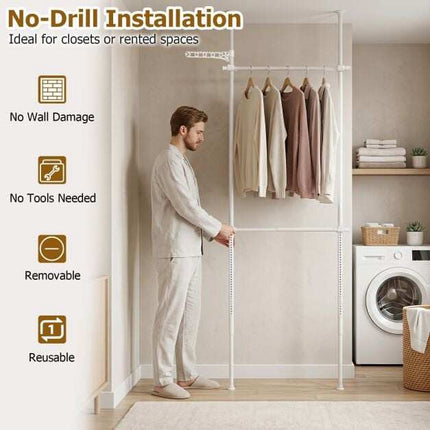 Telescopic Clothes Rack, Adjustable Metal, White