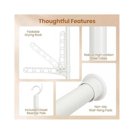 Telescopic Clothes Rack Floor to Ceiling with 4 Rails, White, Adjustable Height