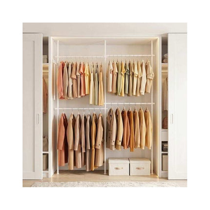 Telescopic Clothes Rack Floor to Ceiling with 4 Rails, White, Adjustable Height