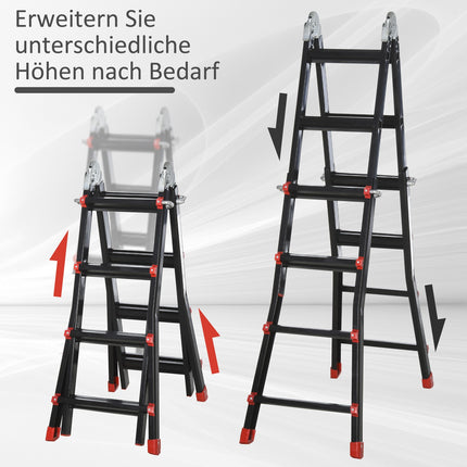 4 m aluminum telescopic ladder, foldable and non-slip, 150 kg capacity