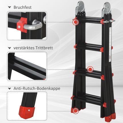 4 m aluminum telescopic ladder, foldable and non-slip, 150 kg capacity