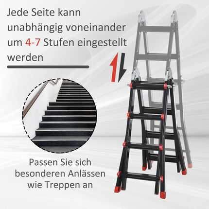 4 m aluminum telescopic ladder, foldable and non-slip, 150 kg capacity