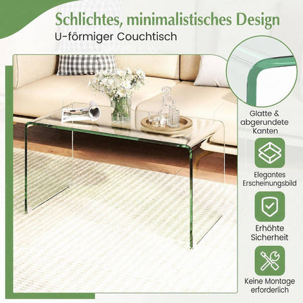 Tempered Glass U-Shaped Coffee Table – 81.5 x 42 x 40 cm