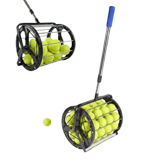 Tennisbalopraper met rolmechanisme en metalen telescopische handgreep