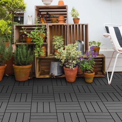 Black Plastic Balcony & Patio Click Plates, Set of 9, 30x30 cm