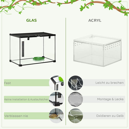 Reptile terrarium in glass with thermometer, 50x30x35cm