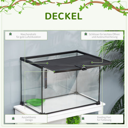 Reptile terrarium in glass with thermometer, 50x30x35cm