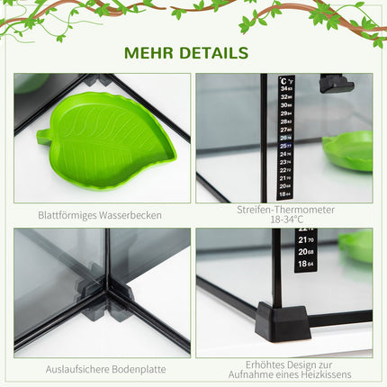 Reptile terrarium in glass with thermometer, 50x30x35cm