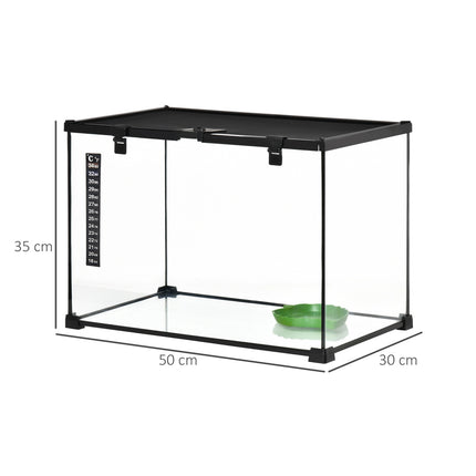 Reptile terrarium in glass with thermometer, 50x30x35cm