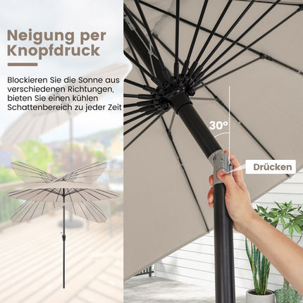 Terrassenschirm, UV-Schutz 50+, Neigbar, Kurbel, Hellbraun