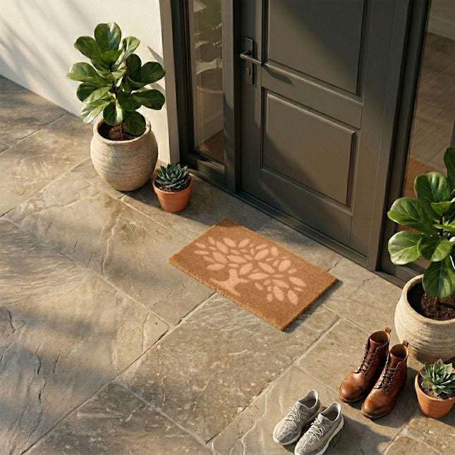 Textured Coir Doormat, 60x40 cm, Natural Fiber