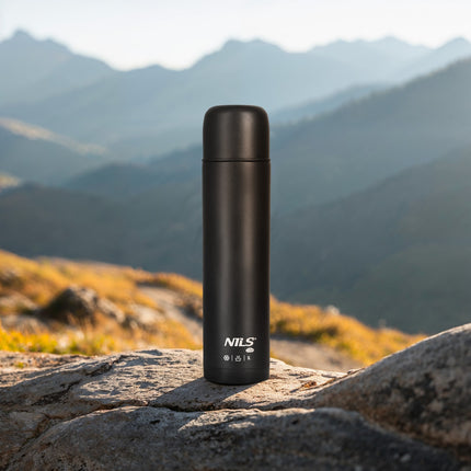 Thermos Flask 1000ml, Black, Insulated Travel Mug