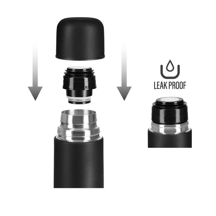 Thermos Flask 1000ml, Black, Insulated Travel Mug