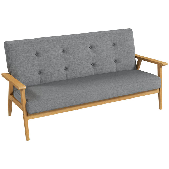 Sofa trzyosobowa tapicerowana, drewno kauczukowe, 154,5 x 69,5 x 73 cm, kolor szary