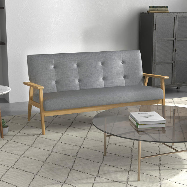 Sofa trzyosobowa tapicerowana, drewno kauczukowe, 154,5 x 69,5 x 73 cm, kolor szary