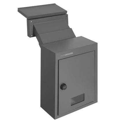 Through-The-Wall Mail Drop Box, Steel, Combination Lock, Dark Gray