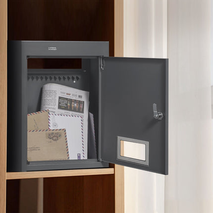Through-The-Wall Mail Drop Box, Steel, Combination Lock, Dark Gray