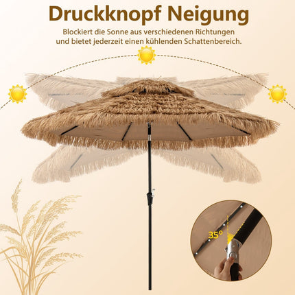 Tiki Straw Umbrella with Solar LED Lights, 313 cm