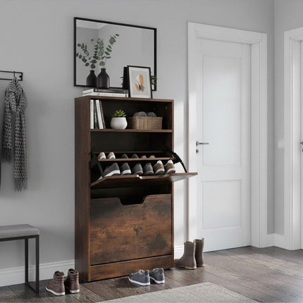 Tilt-Out Shoe Cabinet with Adjustable Dividers