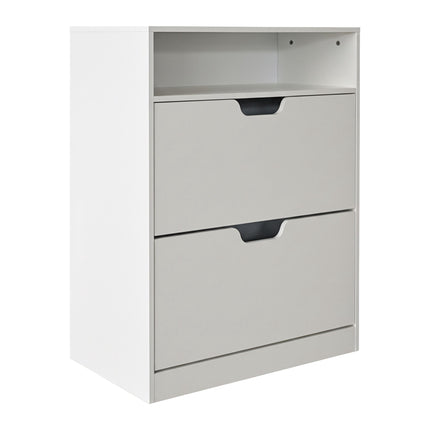 Tilt-Out Shoe Cabinet with Open Shelf Storage