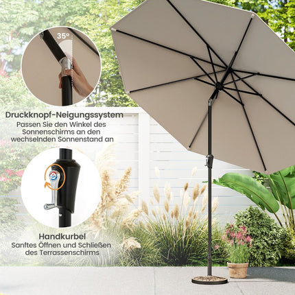Tiltable 270 cm Beige Outdoor Patio Umbrella