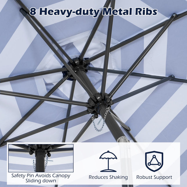 Tiltable Beach Umbrella, 278 cm, Blue/White Stripes