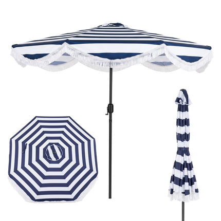 Tiltable Beach Umbrella, 278 cm, Blue/White Stripes