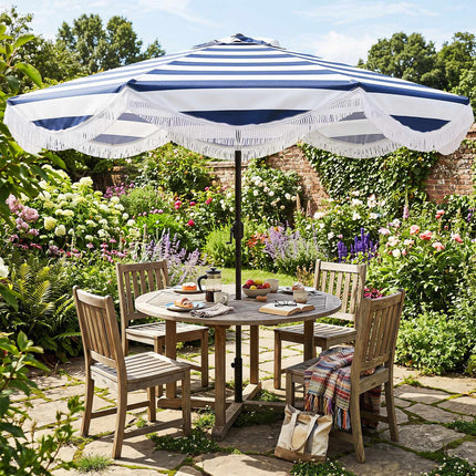 Tiltable Beach Umbrella, 278 cm, Blue/White Stripes