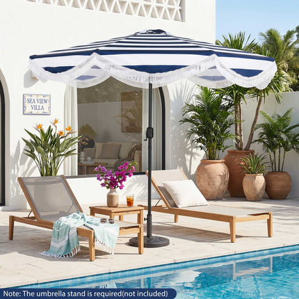 Tiltable Beach Umbrella, 278 cm, Blue/White Stripes