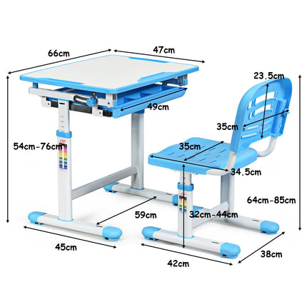 Tiltable children's desk, youth desk, blue