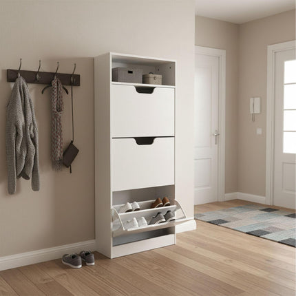 Tilting Shoe Cabinet with Adjustable Compartments