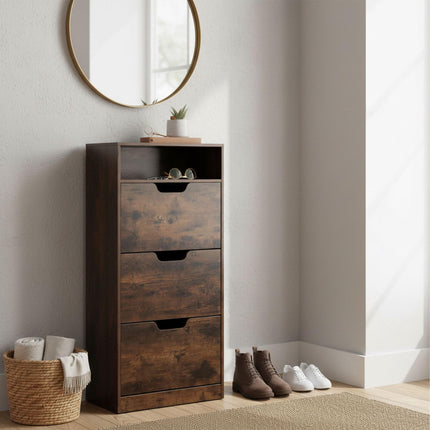Tilting Shoe Cabinet with Adjustable Compartments & Shelf