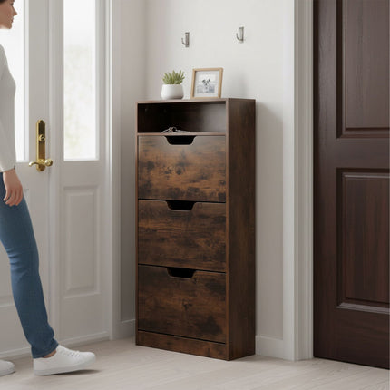 Tilting Shoe Cabinet with Adjustable Compartments & Shelf