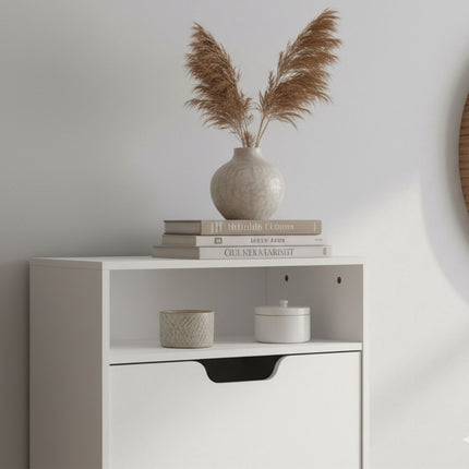 Tilting Shoe Cabinet with Adjustable Compartments & Shelf