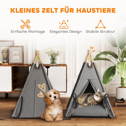 Cat Tipi Tent, Washable Cushions, Grey, Pets Under 5kg
