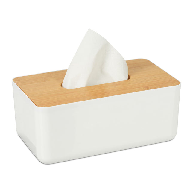 Tissue box with bamboo lid