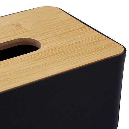 Tissue box with bamboo lid