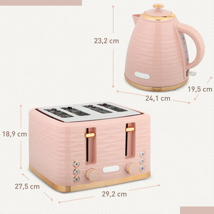 Toaster and Kettle Set, 7 Browning Levels, Pink