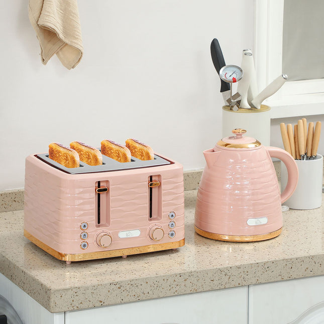 Toaster and Kettle Set, 7 Browning Levels, Pink